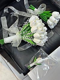 Favori ıslak lale üçlü set ( Gelin çiçeği , damat yaka çiçeği , düğünde atmalık minik çiçek )