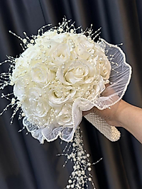 YOĞUN İNCİ DETAYLI GÜL GELİN ÇİÇEĞİ