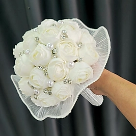 Krem şakayık inci & taş detaylı