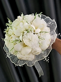 Krem karışık çiçekli incili buket