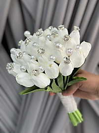 TAŞLI İNCİLİ ISLAK DOKULU LALE GELİN ÇİÇEĞİ