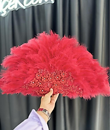 TÜYLÜ ÇİÇEKLİ BORDO YELPAZE ( büyük boy )