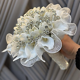 TAŞLI ETRAFI TÜLLÜ ISLAK GALA GELİN ÇİÇEĞİ