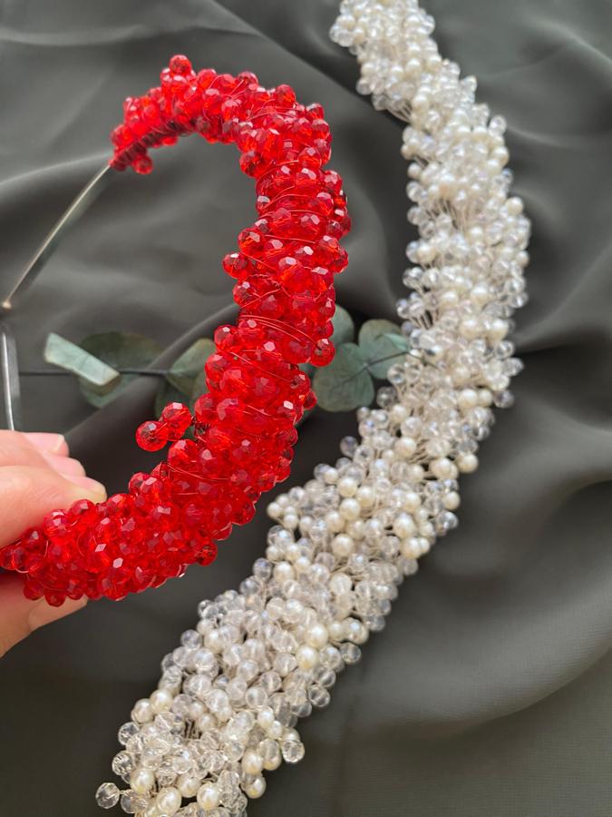 KIRMIZI VE KREM GELİN TACI