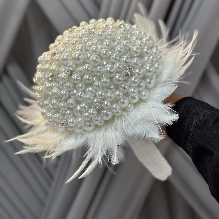 BEYAZ İNCİLİ TÜYLÜ GELİN ÇİÇEĞİ