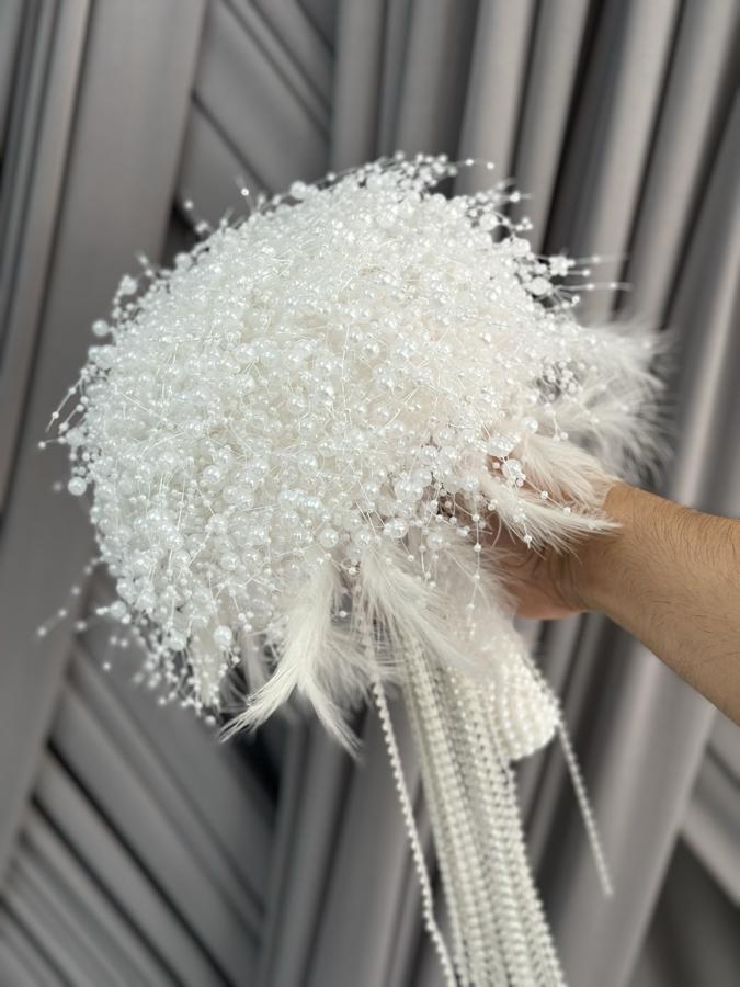 BEYAZ İNCİLİ TÜYLÜ GELİN ÇİÇEĞİ