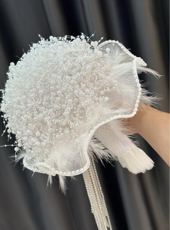 BEYAZ İNCİLİ TÜLLÜ GELİN ÇİÇEĞİ