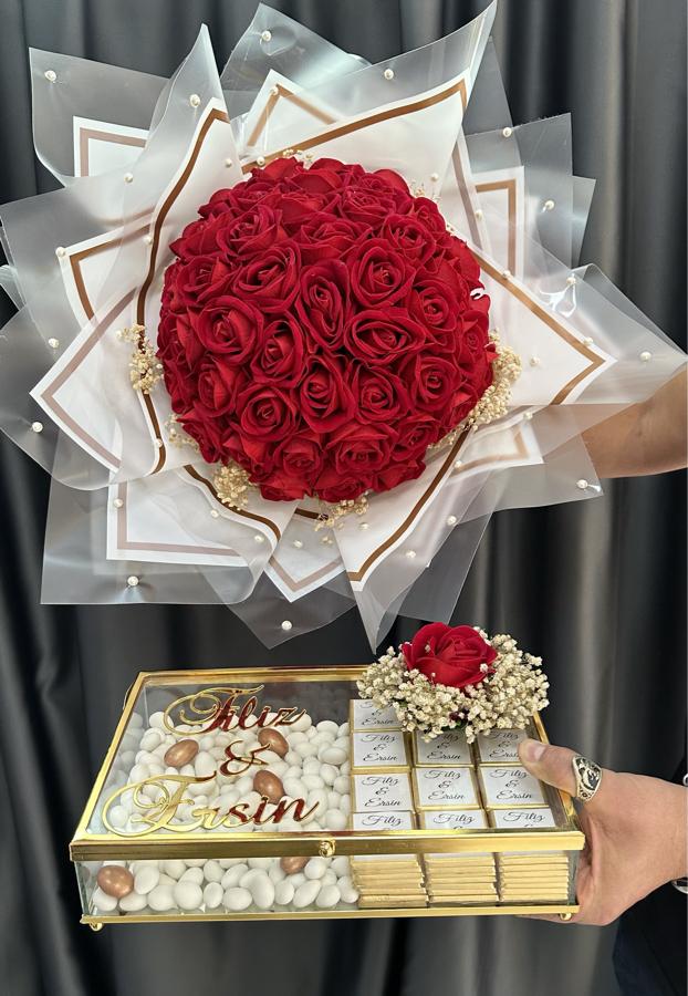 KIRMIZI GÜL İSTEME ÇİÇEĞİ & İSTEME ÇİKOLATASI