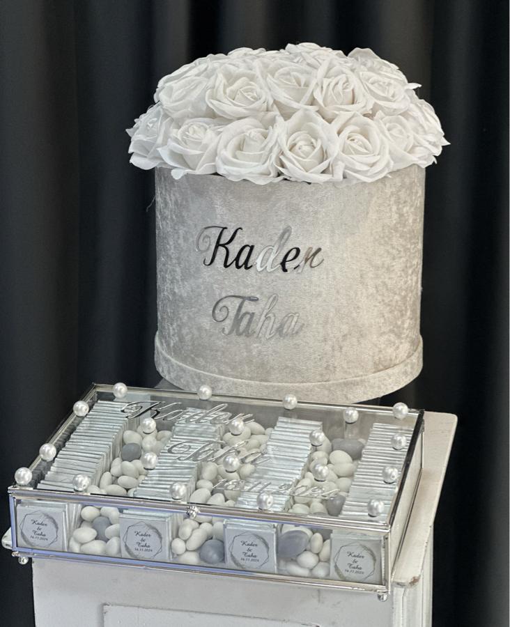 GÜMÜŞ RENK İSTEME ÇİÇEĞİ & İSTEME ÇİKOLATASI SET