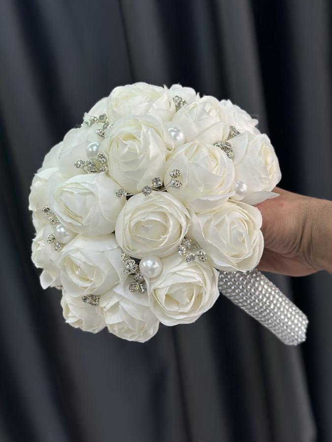 İnci & Taş Detaylı Krem Şakayık Buketi