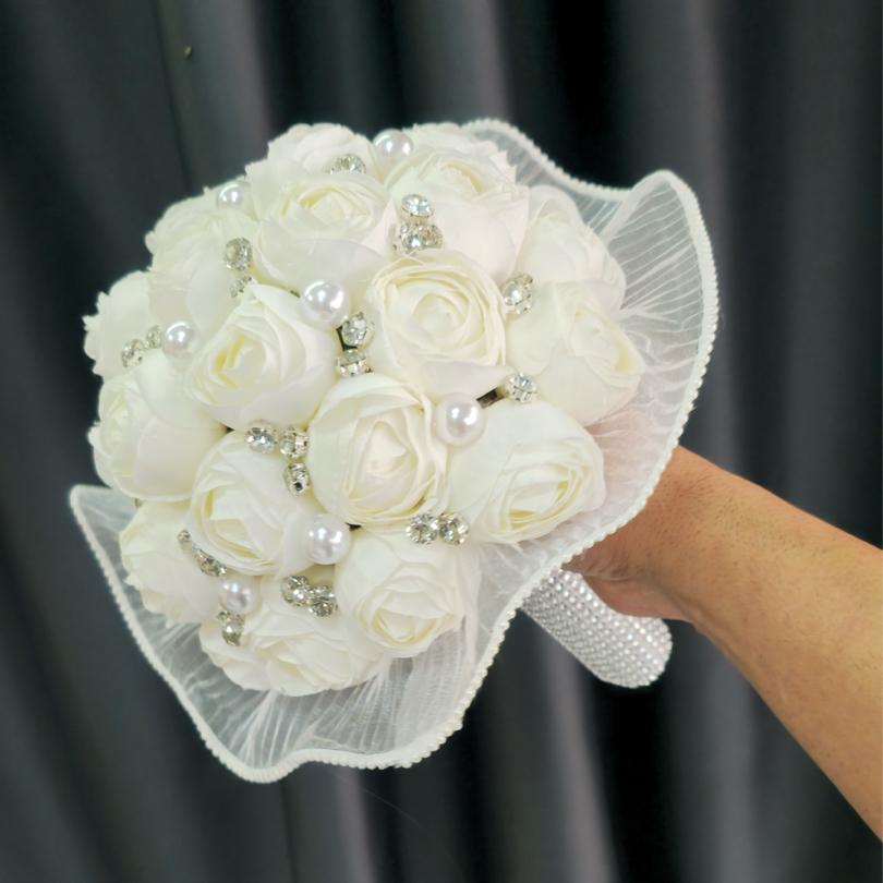 Krem şakayık inci & taş detaylı